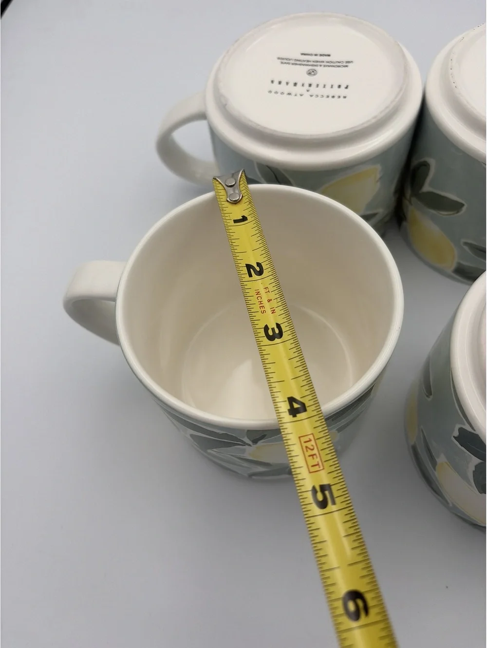 Pottery Barn Lot of 4 Coffee Mugs Rebecca Atwood Lemon Stoneware Cups